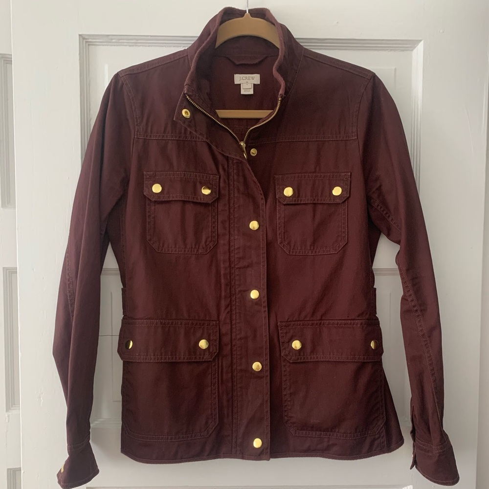 J. Crew Women's Maroon Utility Jacket with Gold Hardware